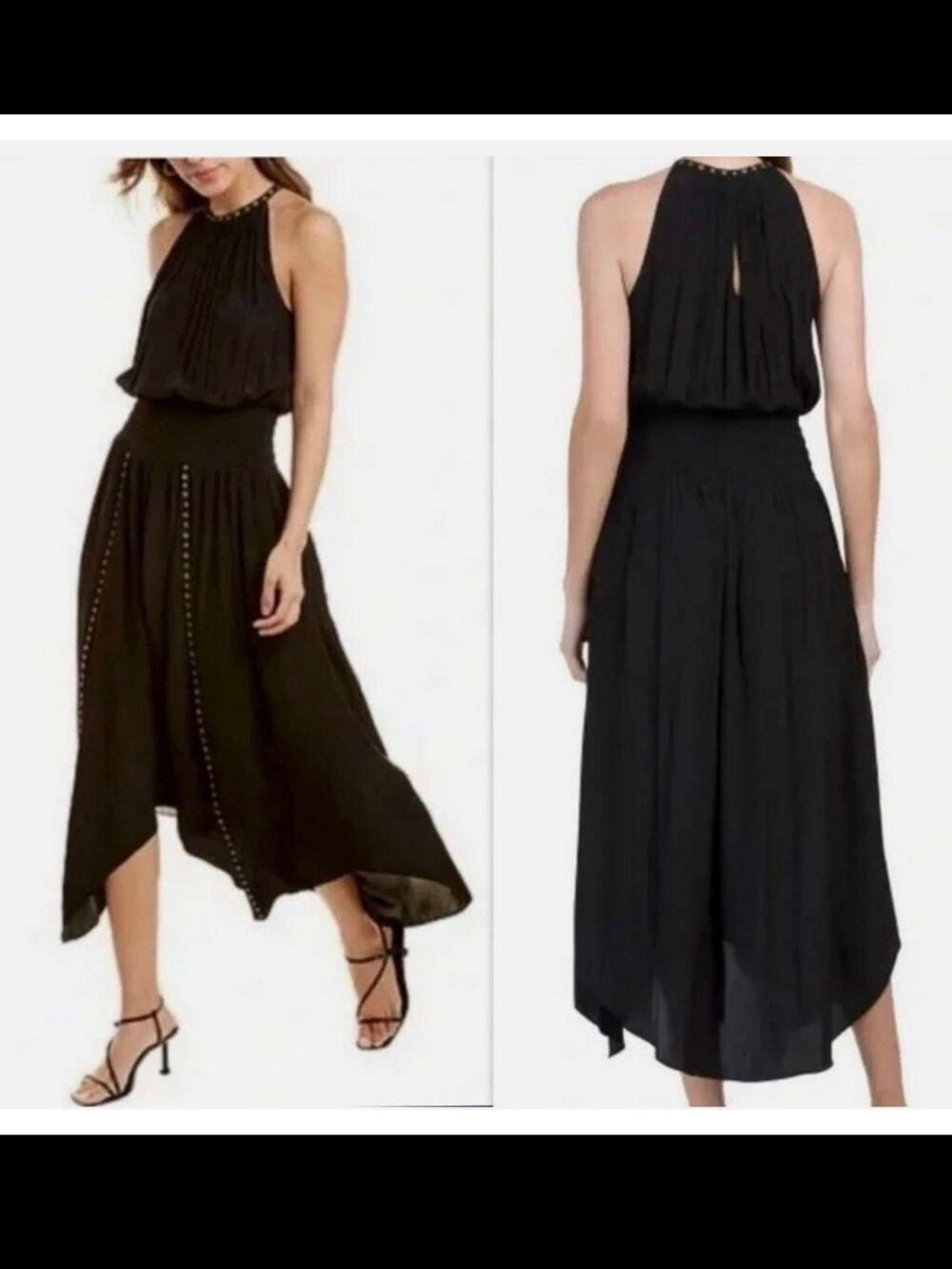 RAMY Brook Black Halter Midi Dress with Studded Detail